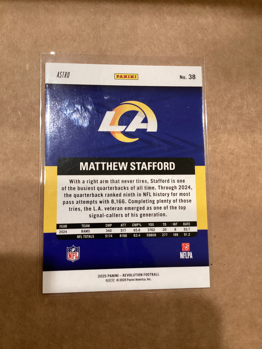 Matthew Stafford 2025 Panini Trading Card.