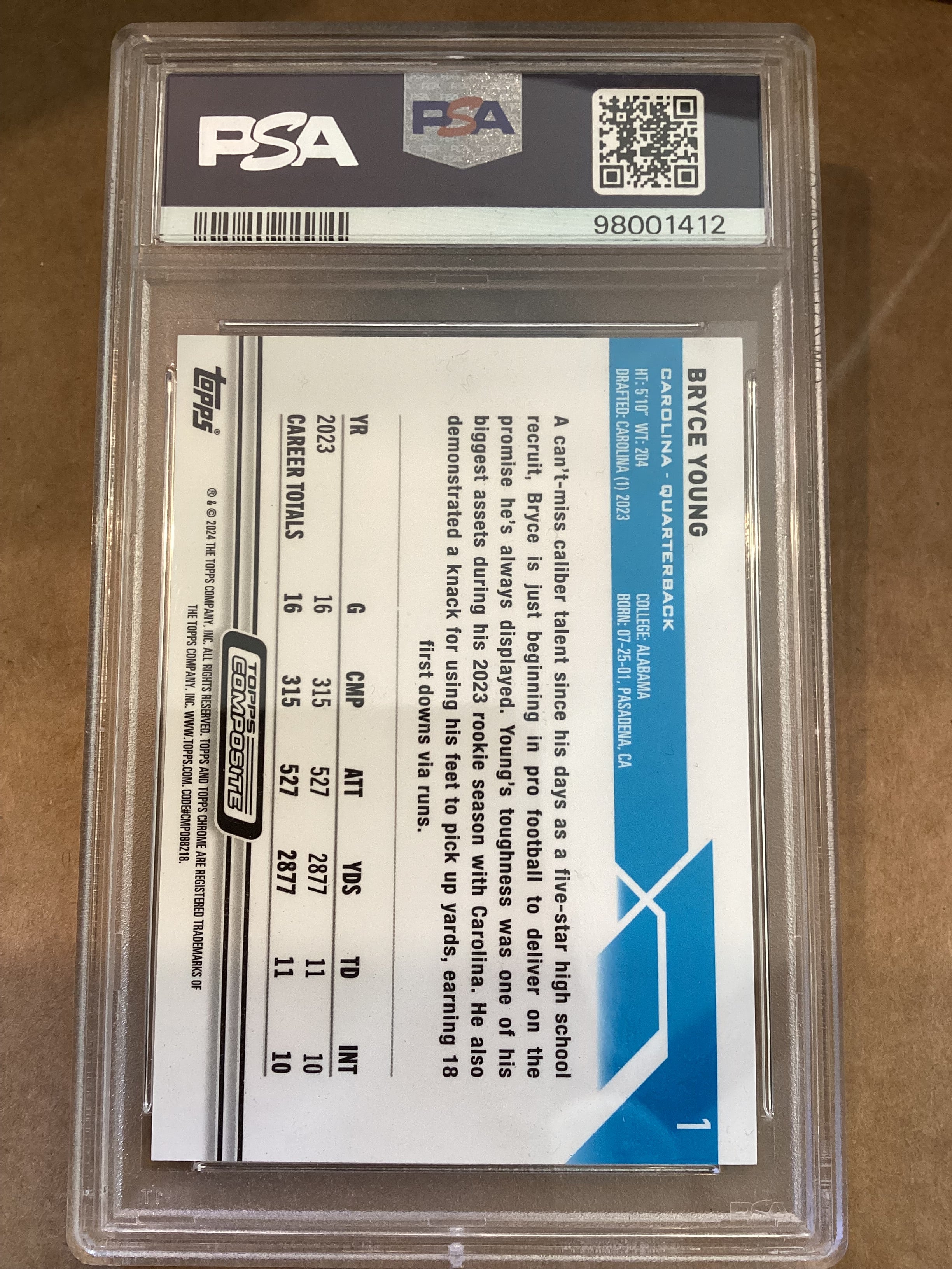 Bryce Young Topps composite blue refractor PSA GM 10