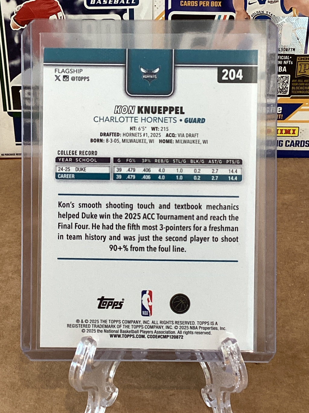 2025 NBA Kon Knueppel-Topps-Rookie card-Gem mint