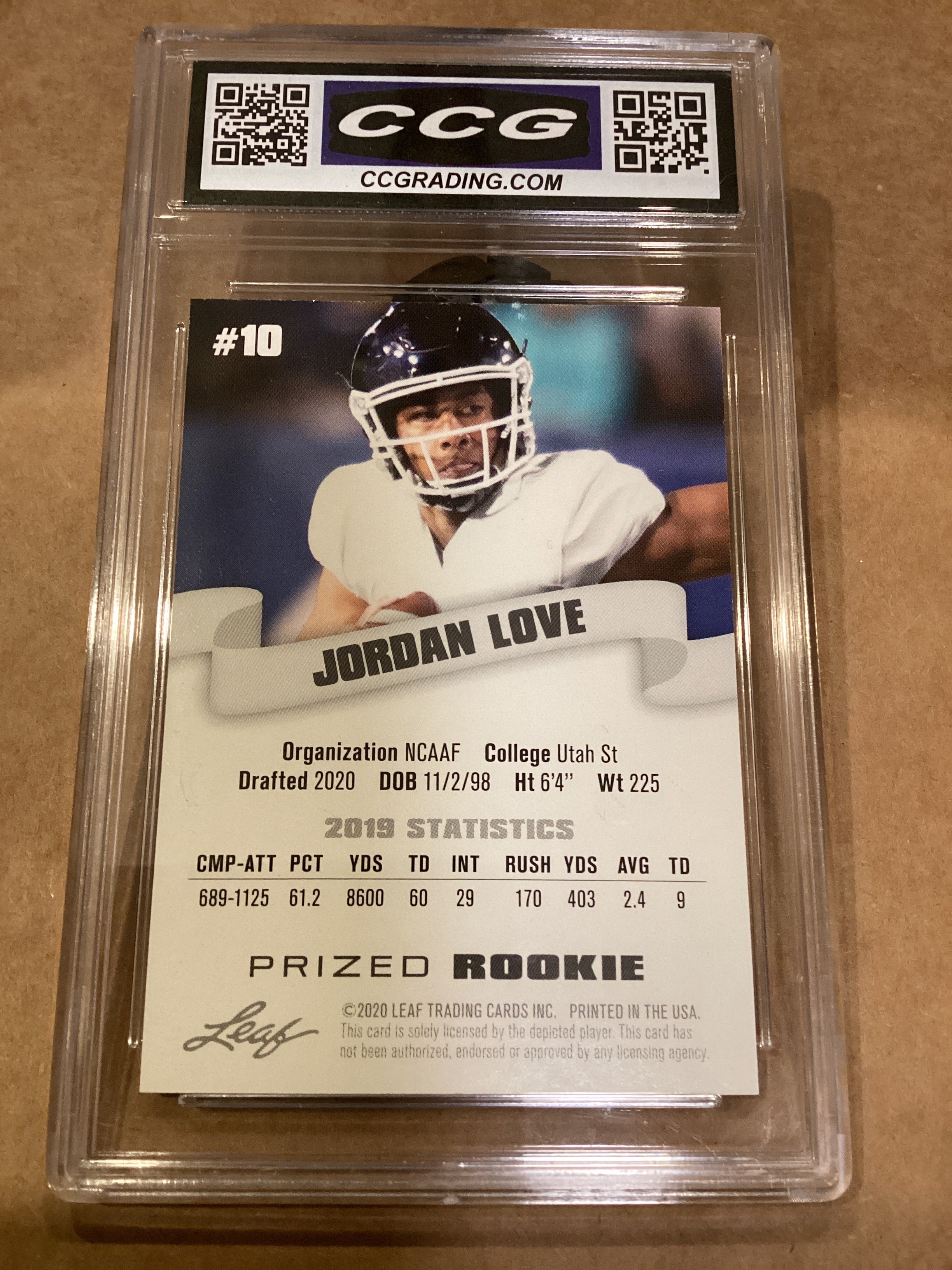 Jordan Love 2020 Rookie graded 10 Gem mint