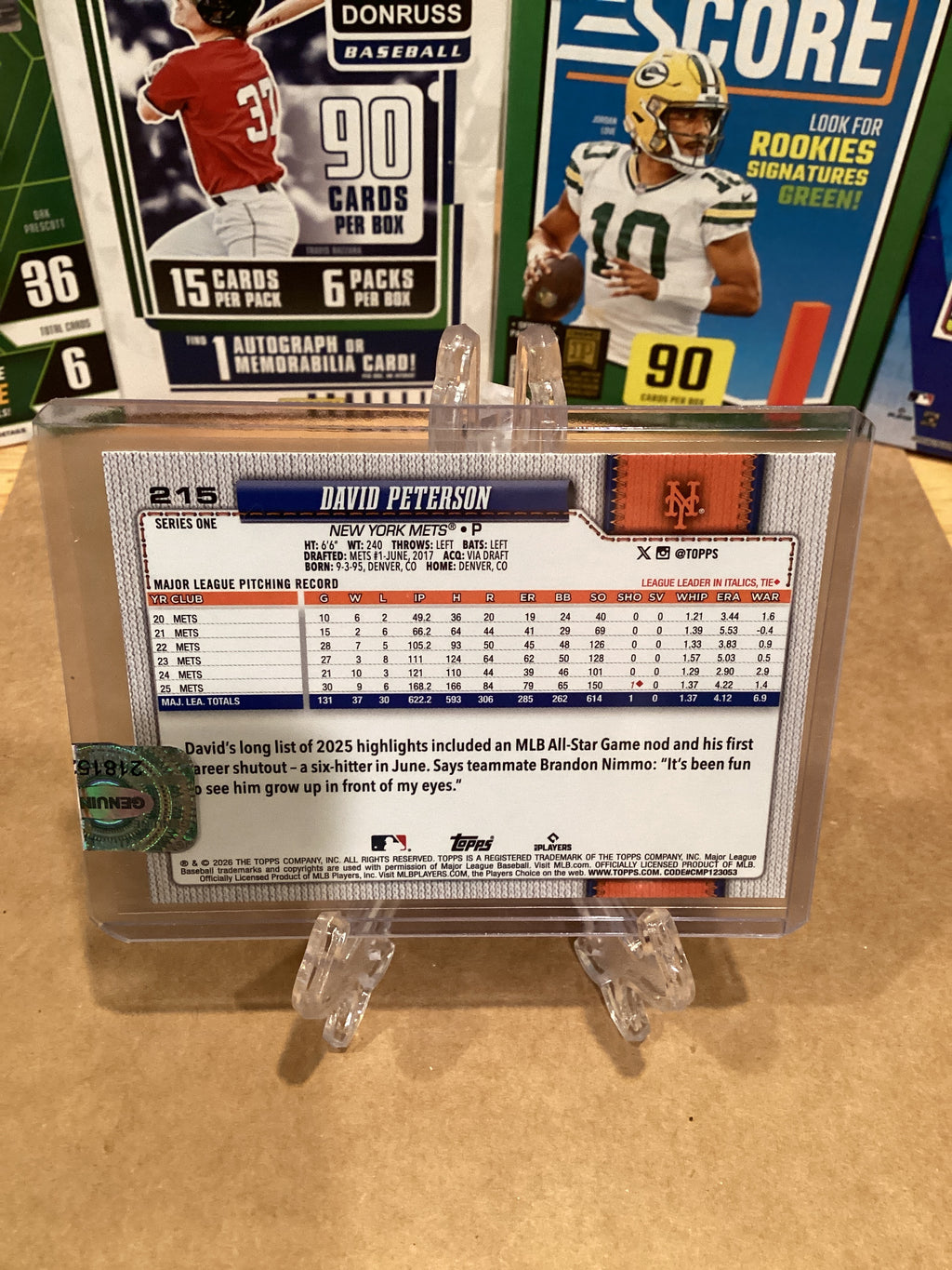 2026 Topps series one David Peterson base card #215 ungraded