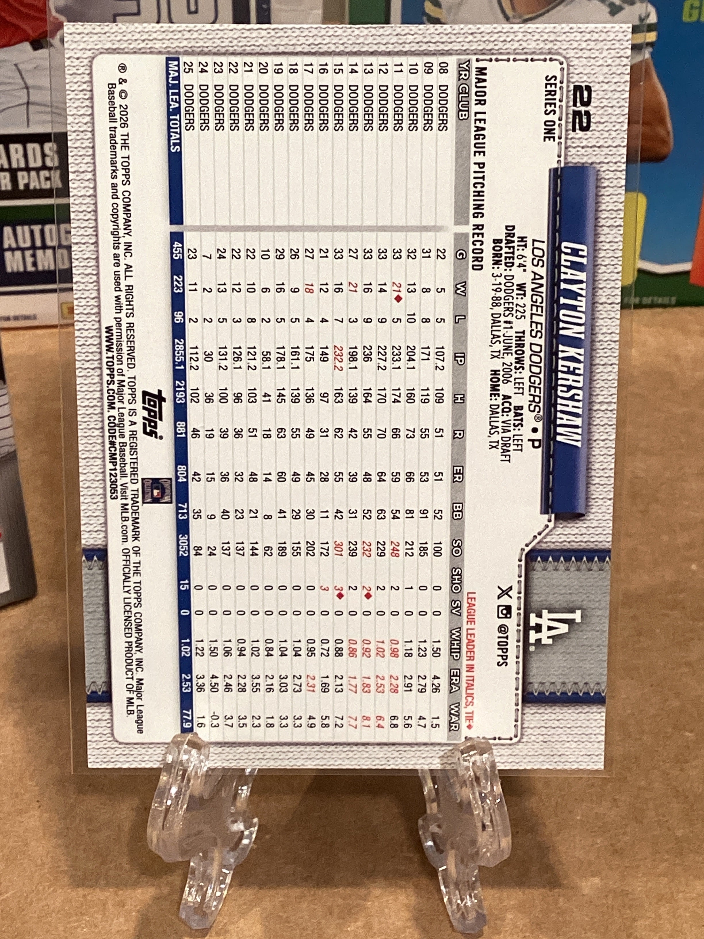 2026 Topps Series 1 Clayton Kershaw base Ungraded GM10