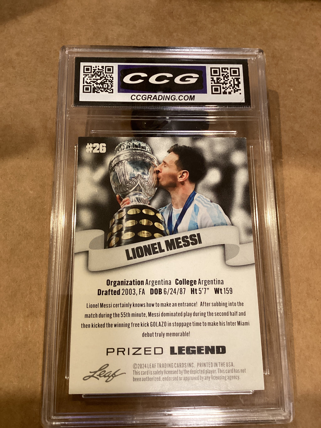 Lionel Messi 2024: Leaf Legends Graded 10 gem mint